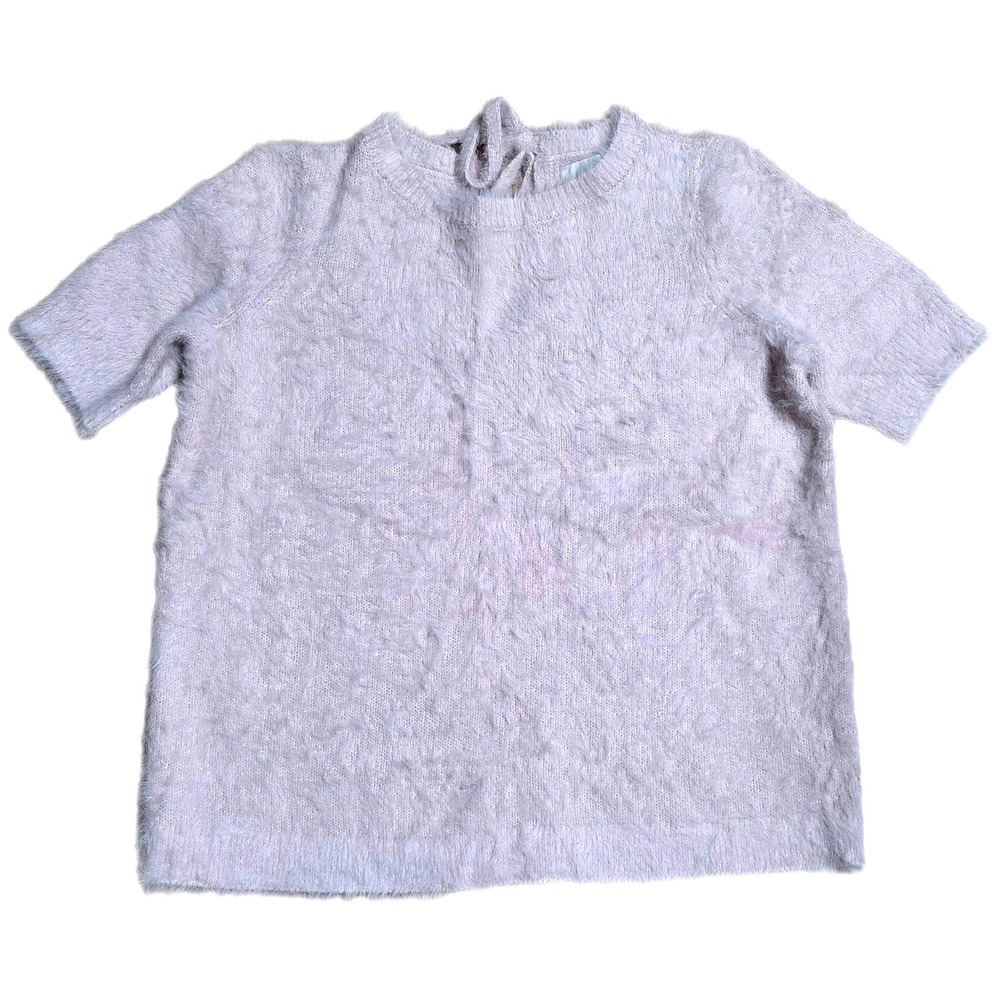 LOFT Fuzzy Sweater Women's Size Sp Pale Pink Short Sleeve‎ Bow Back